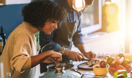 A couple making lunch