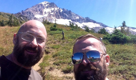 Jeff Breece and his best friend pictured at mount hood in portland oregon