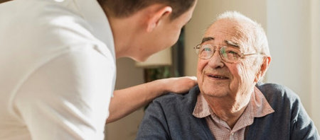 Patient looking at a caregiver