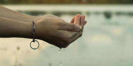 Hands holding some water