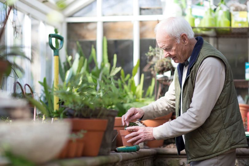 Man taking care of his plants