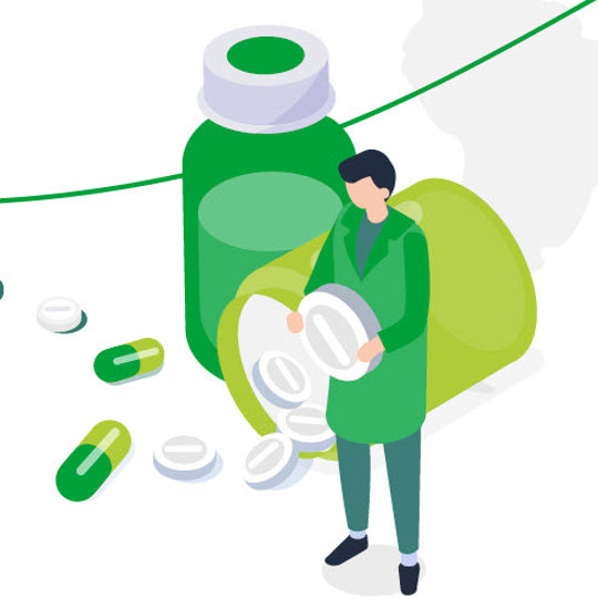 Man-next-to-medicine-bottles-illustration